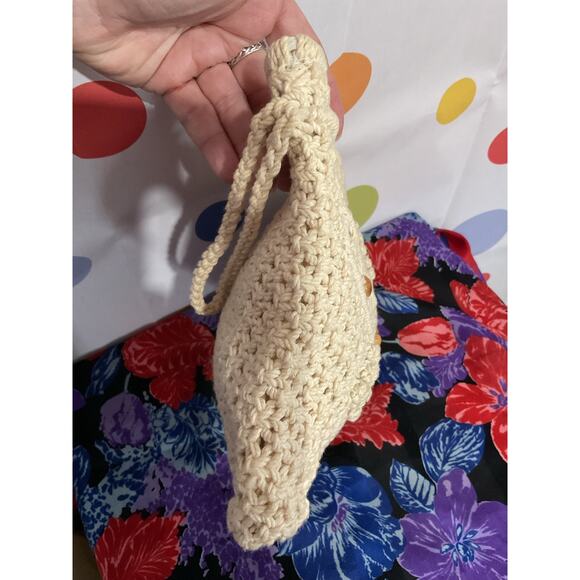 Vintage Crochet Macramé Bag Zip Top Wood Beads - Picture 6 of 13